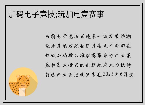 加码电子竞技;玩加电竞赛事